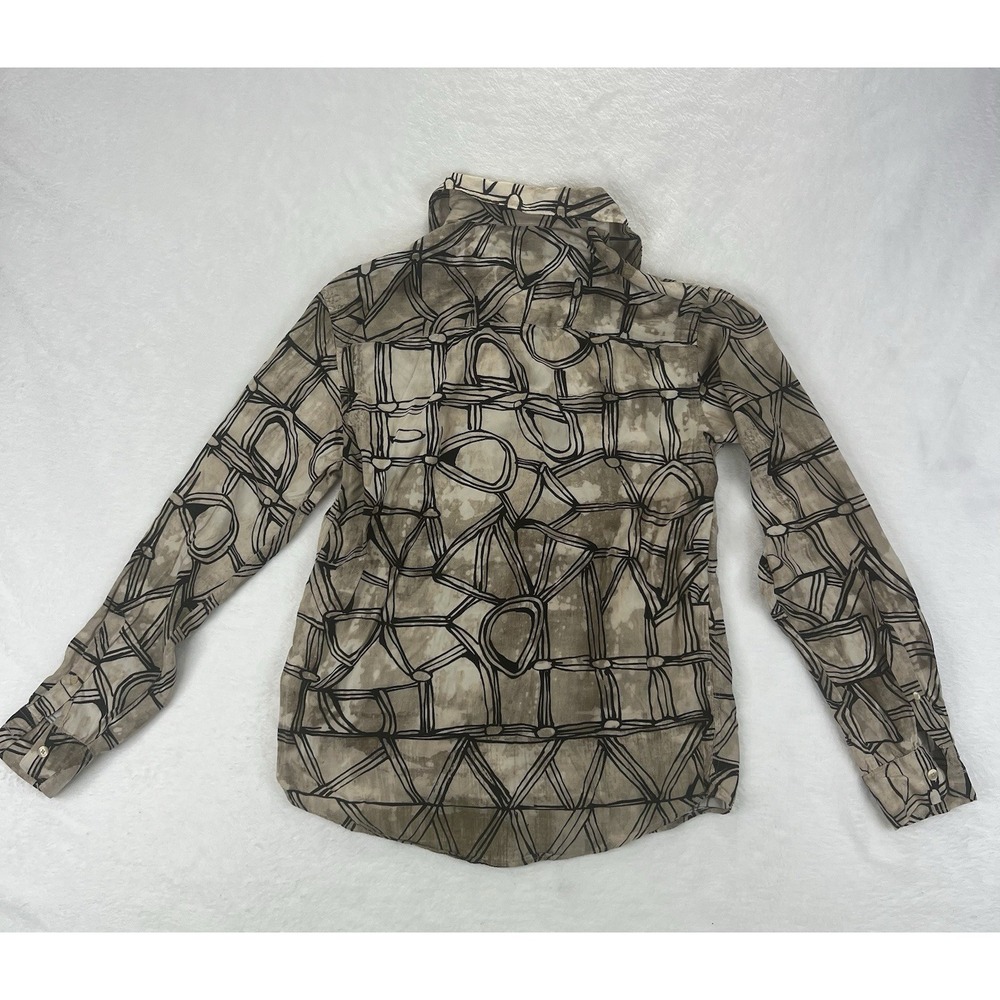 Zara Men's Geometric Print Regular‎ Fit Long Sleeve Sz Small Tan/Black Viscose - Picture 8 of 8
